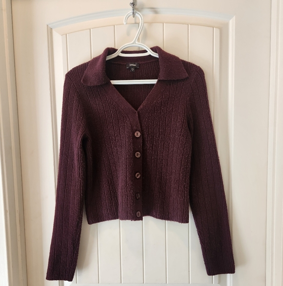 Express Bundle:Deep Purple & Striped Cropped Sweaters with Long Sleeves, X-Small - Picture 2 of 8